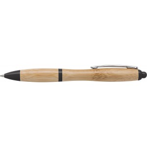 Bambusz golyóstoll kék tollbetéttel, fekete (fa, bambusz, karton golyóstoll)