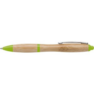 Bambusz golyóstoll kék tollbetéttel, lime (fa, bambusz, karton golyóstoll)