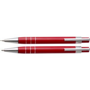 Lakkozott tollkészlet tolltartóval, piros (tollkészlet)