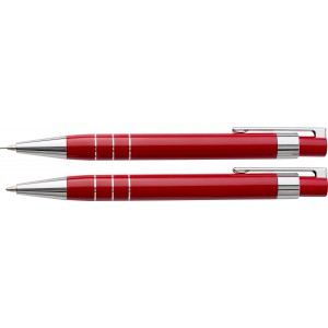 Lakkozott tollkészlet tolltartóval, piros (tollkészlet)